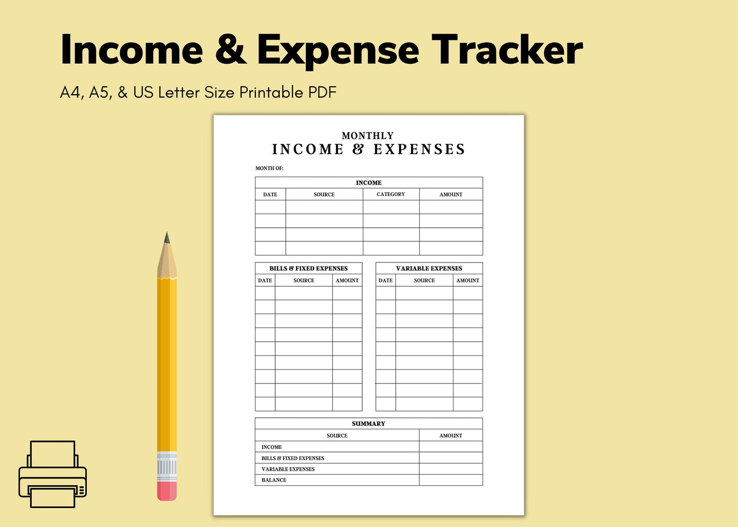 Income & Expense Tracker | Printable