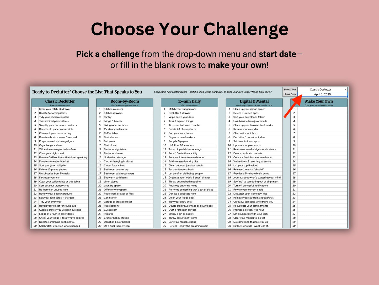 Declutter Challenge | Google Sheets Template