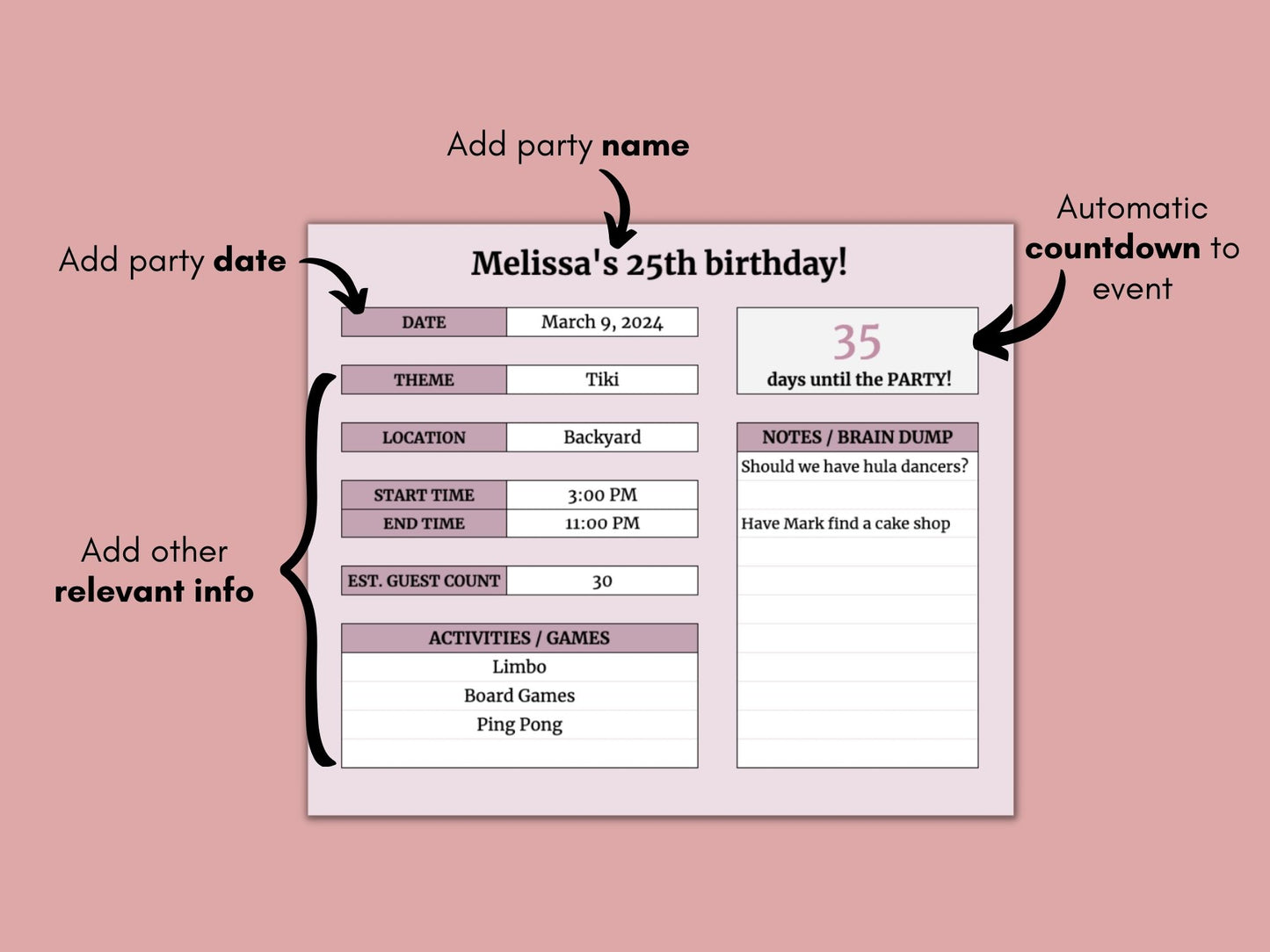 Party Planner | Google Sheets Template