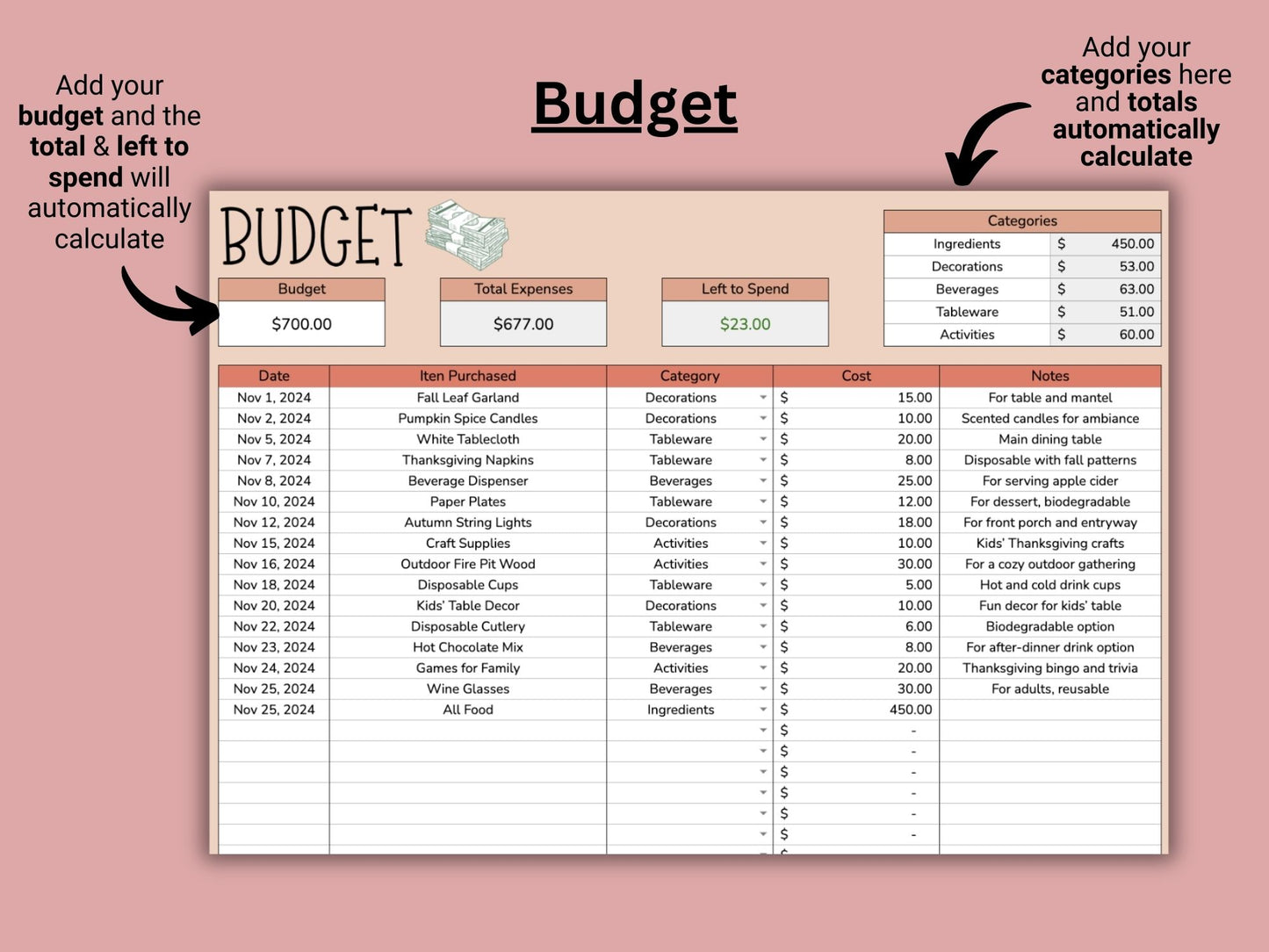 Thanksgiving Planner | Google Sheets Template