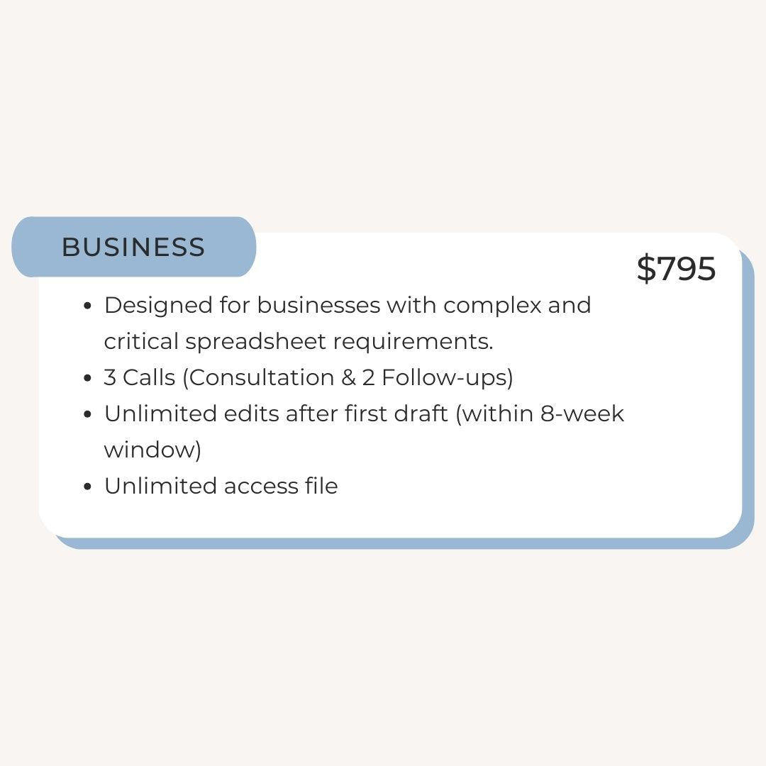 "Business" Package | Custom Spreadsheet