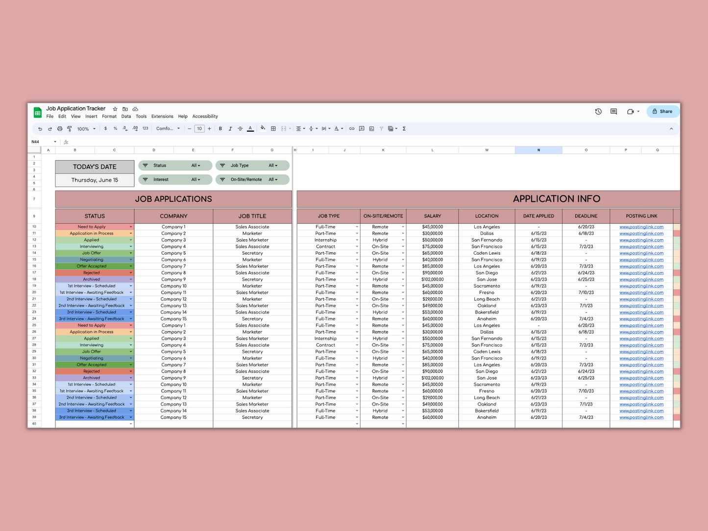 Job Application Tracker | Google Sheets Template