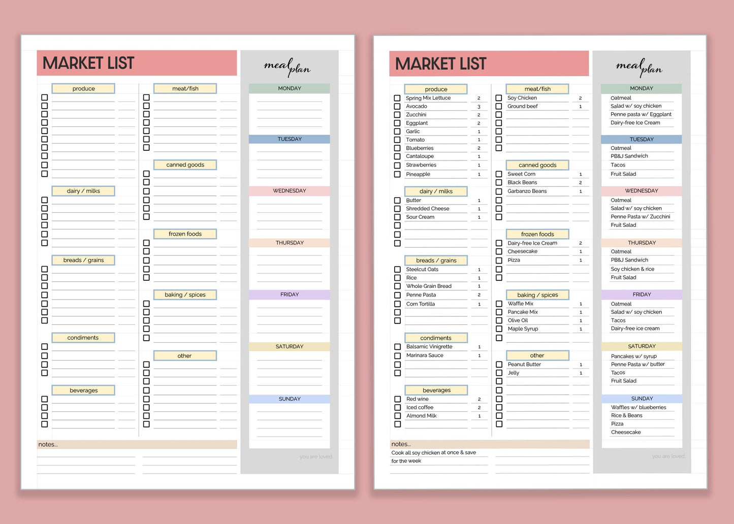Grocery List & Meal Planner | Printable PDF