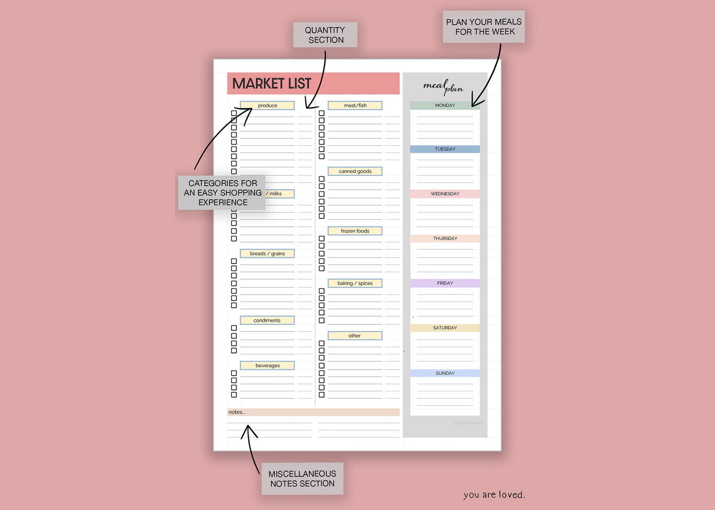 Grocery List & Meal Planner | Printable PDF