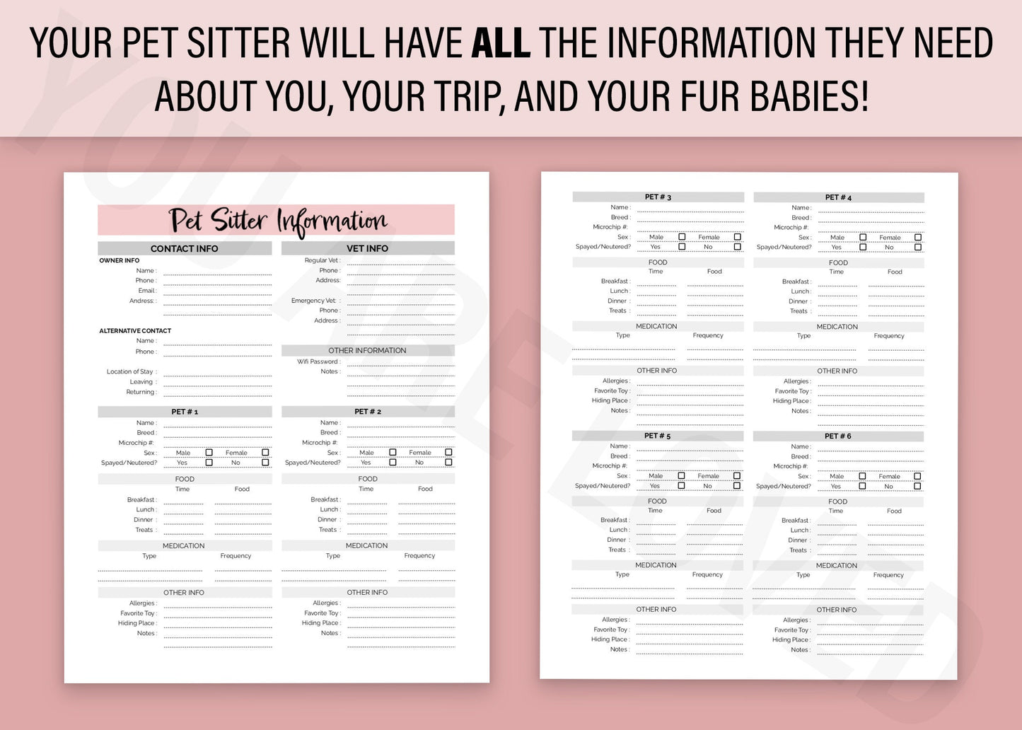 Pet Sitter Instructions | Google Sheets Template | Printable