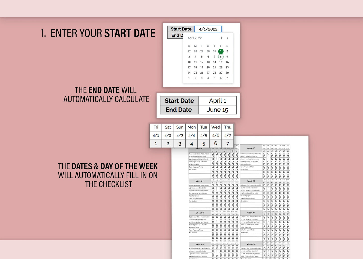 75 Hard/Soft Challenge Progress Tracker | Google Sheets Template