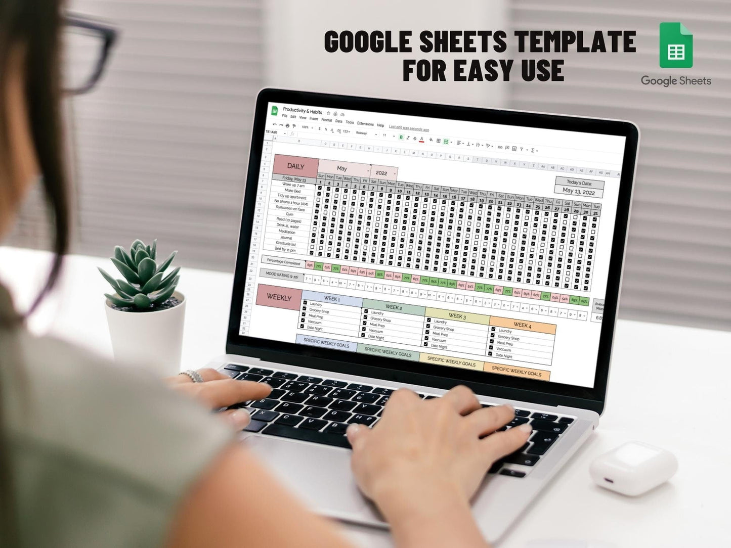 Productivity Planner | Google Sheets Template | Habit Tracker | To Do List