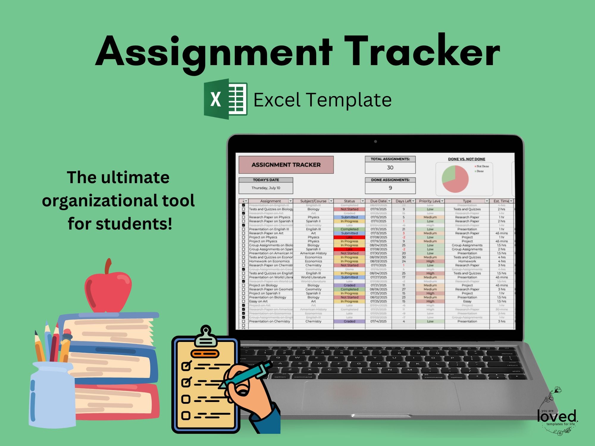 Assignment Tracker | Excel Template – You are Loved Templates