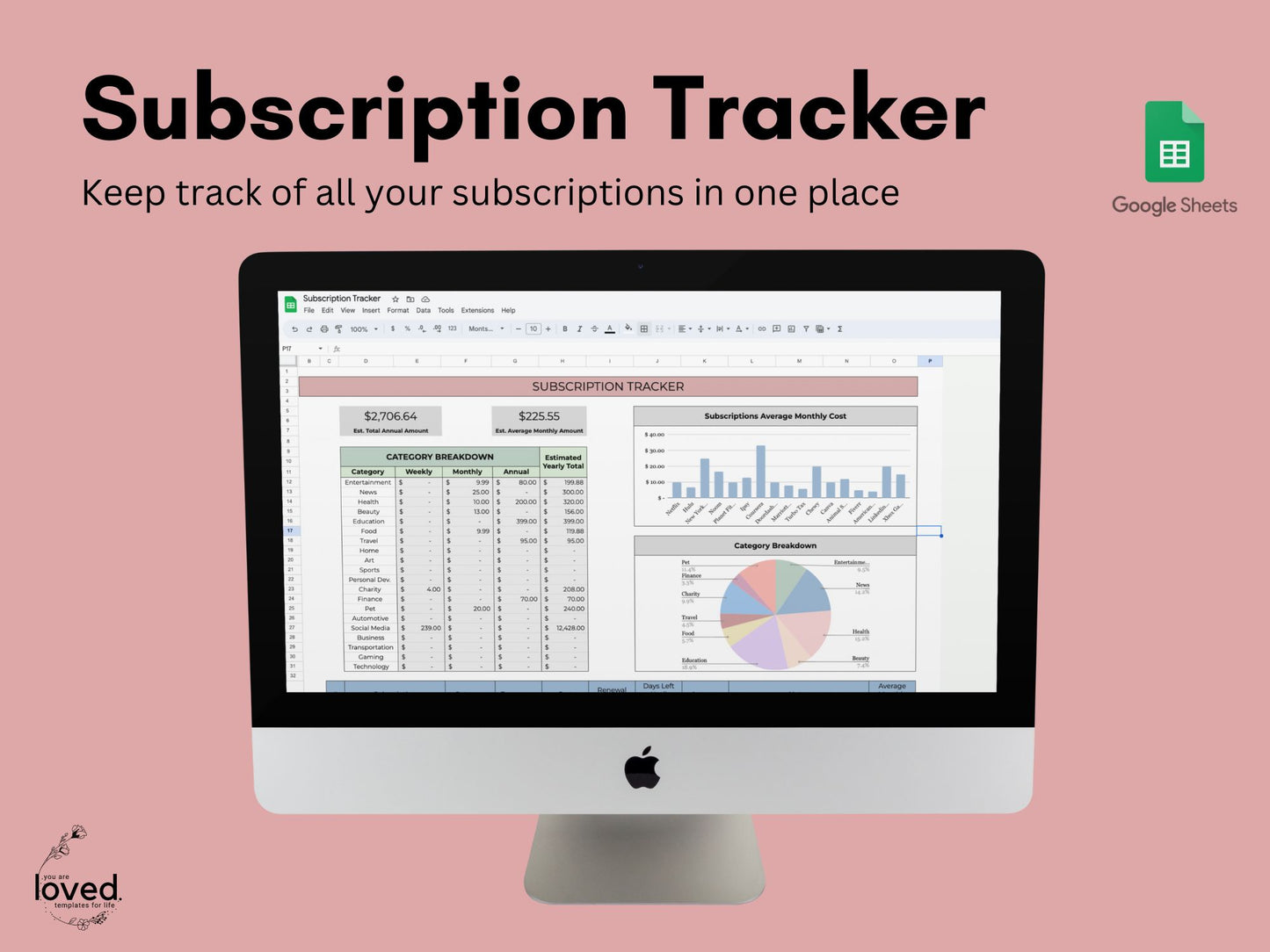 Subscription Tracker | Google Sheets Template