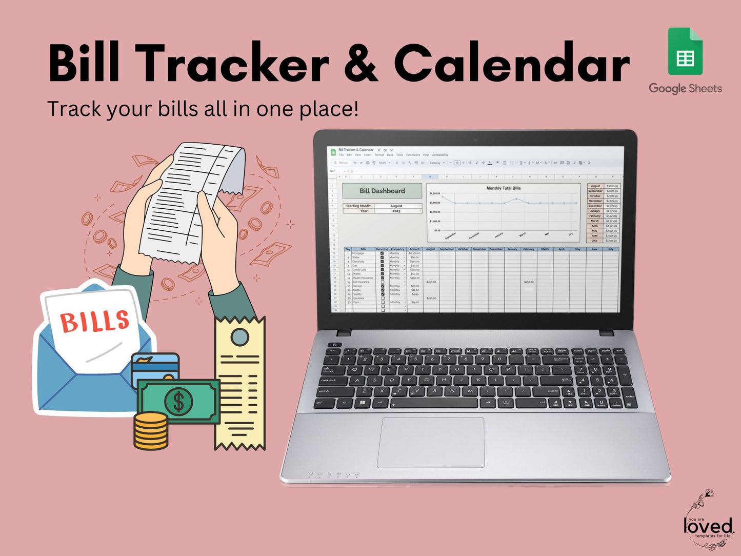 Bills Tracker & Calendar | Google Sheets Template