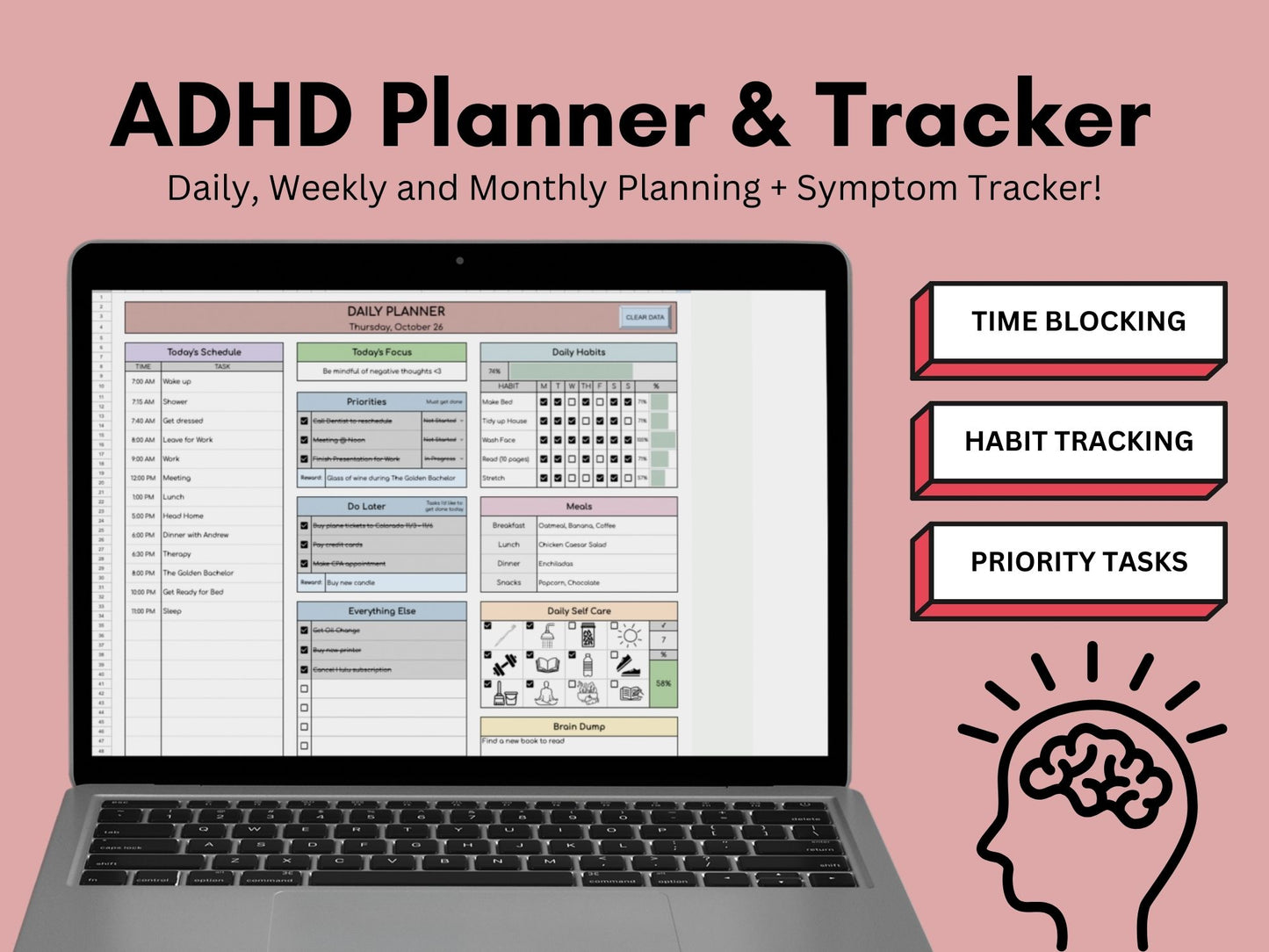 ADHD Planner & Tracker | Google Sheets Template