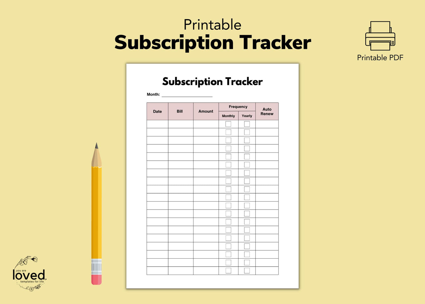 Subscription Tracker | Printable