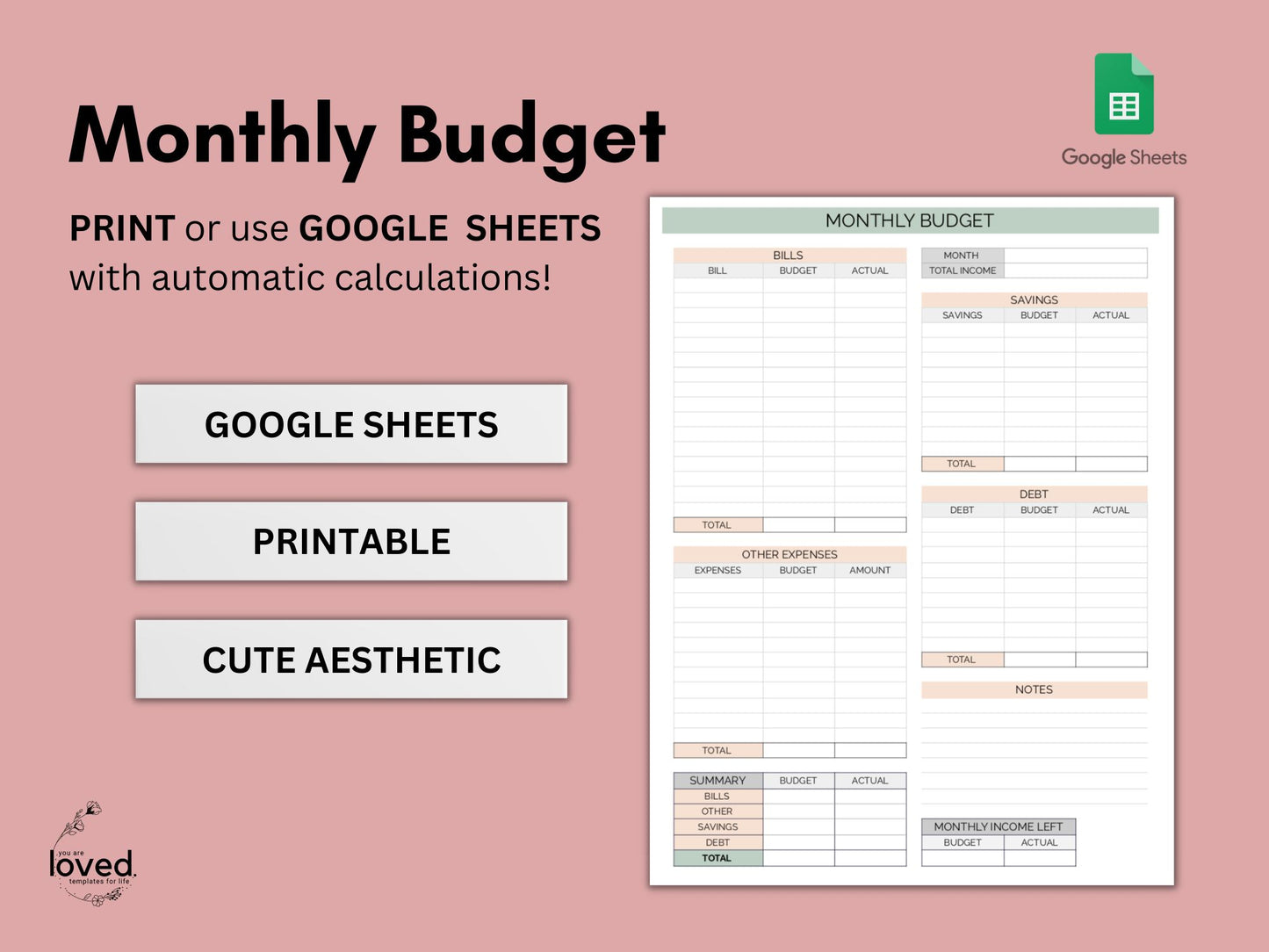 Monthly Budget Template | GOOGLE SHEETS