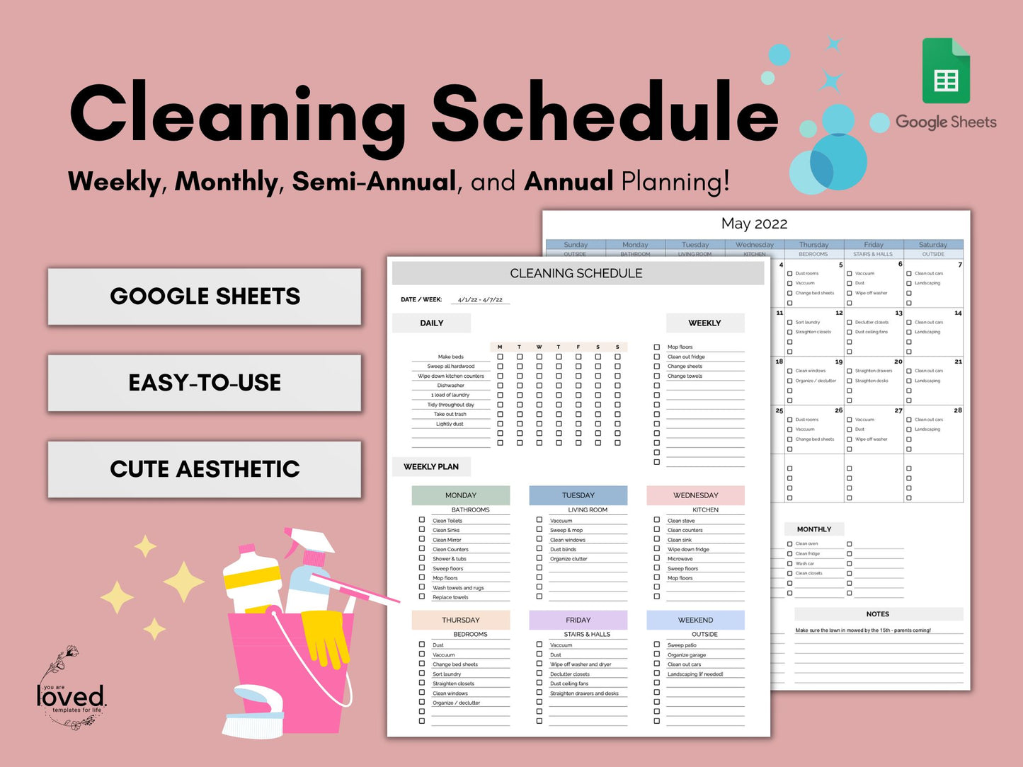 Cleaning Schedule Checklist | Weekly, Monthly, Semi-Annual, & Annual Planning | Google Sheets Template