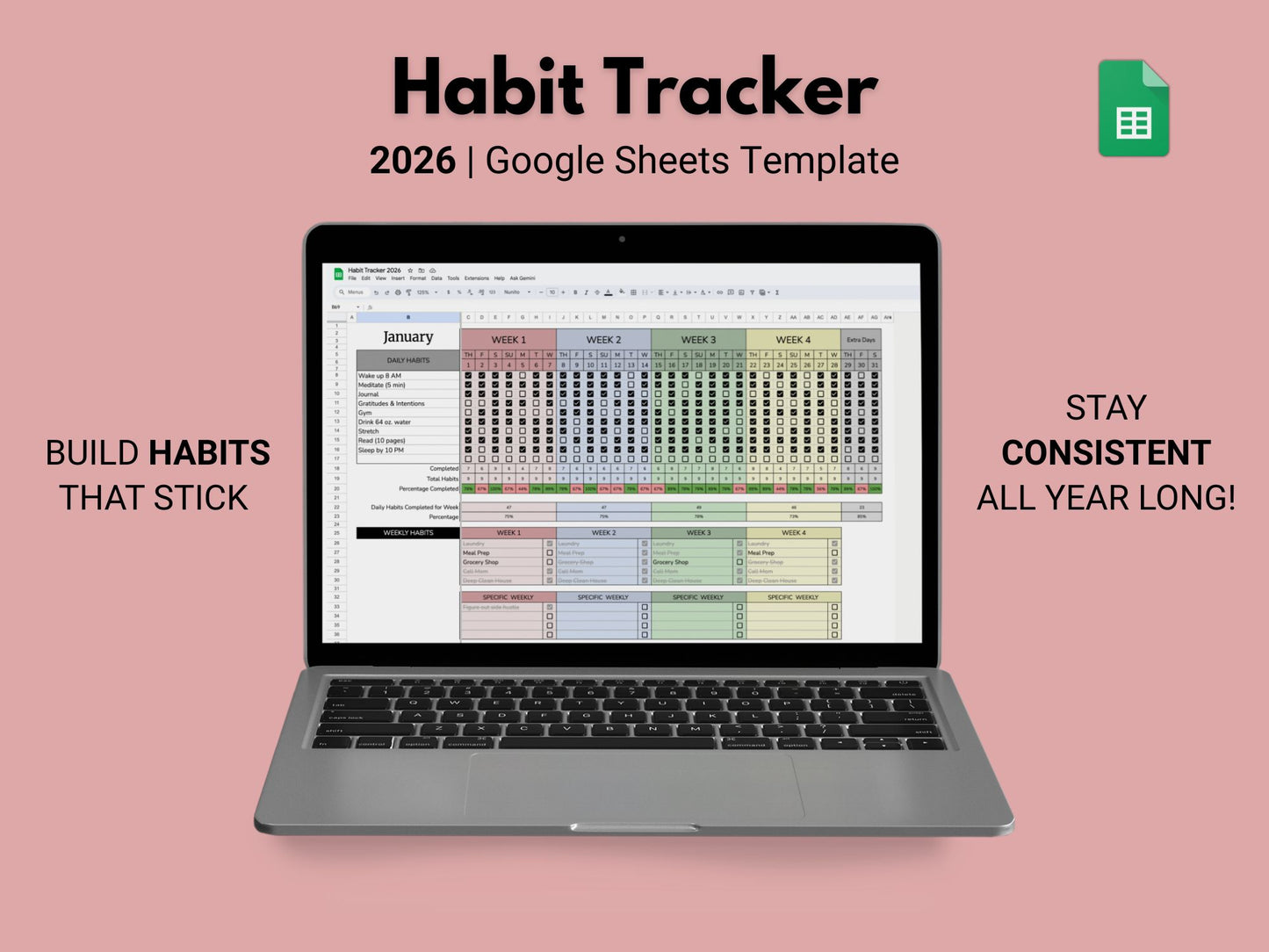 Habit Tracker 2026 | Google Sheets Template