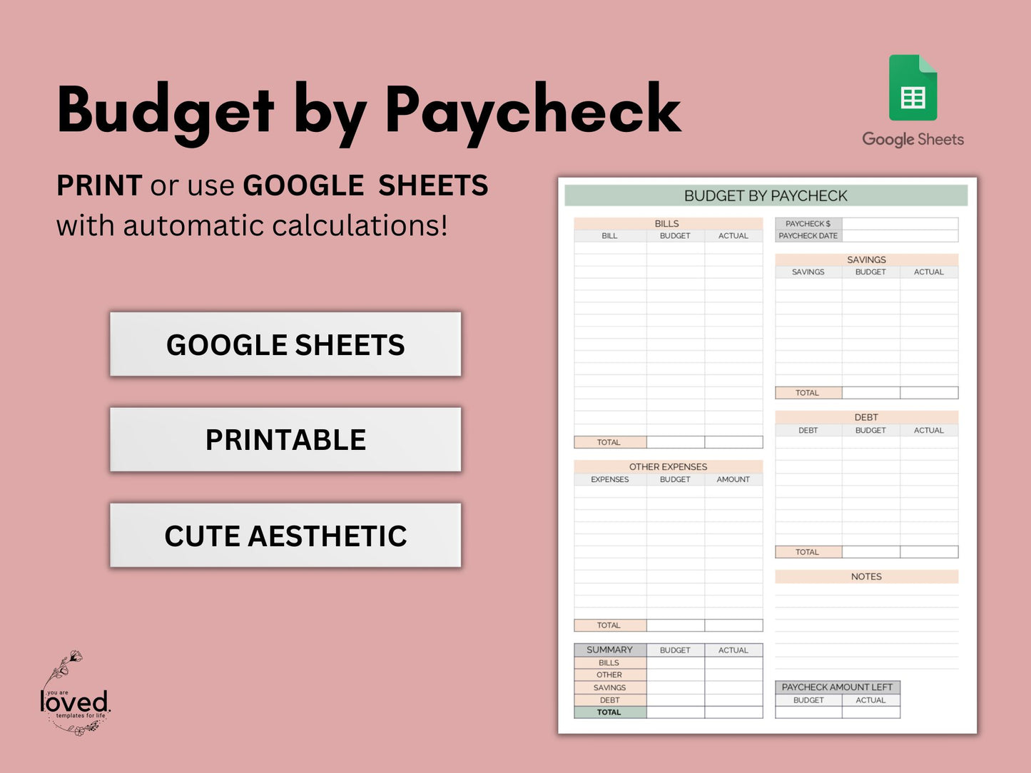 Budget by Paycheck | Google Sheets Template