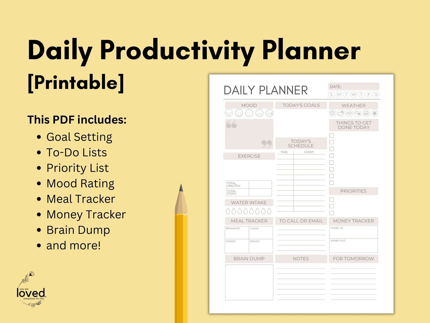 Daily Productivity Planner | Printable PDF – You are Loved Templates