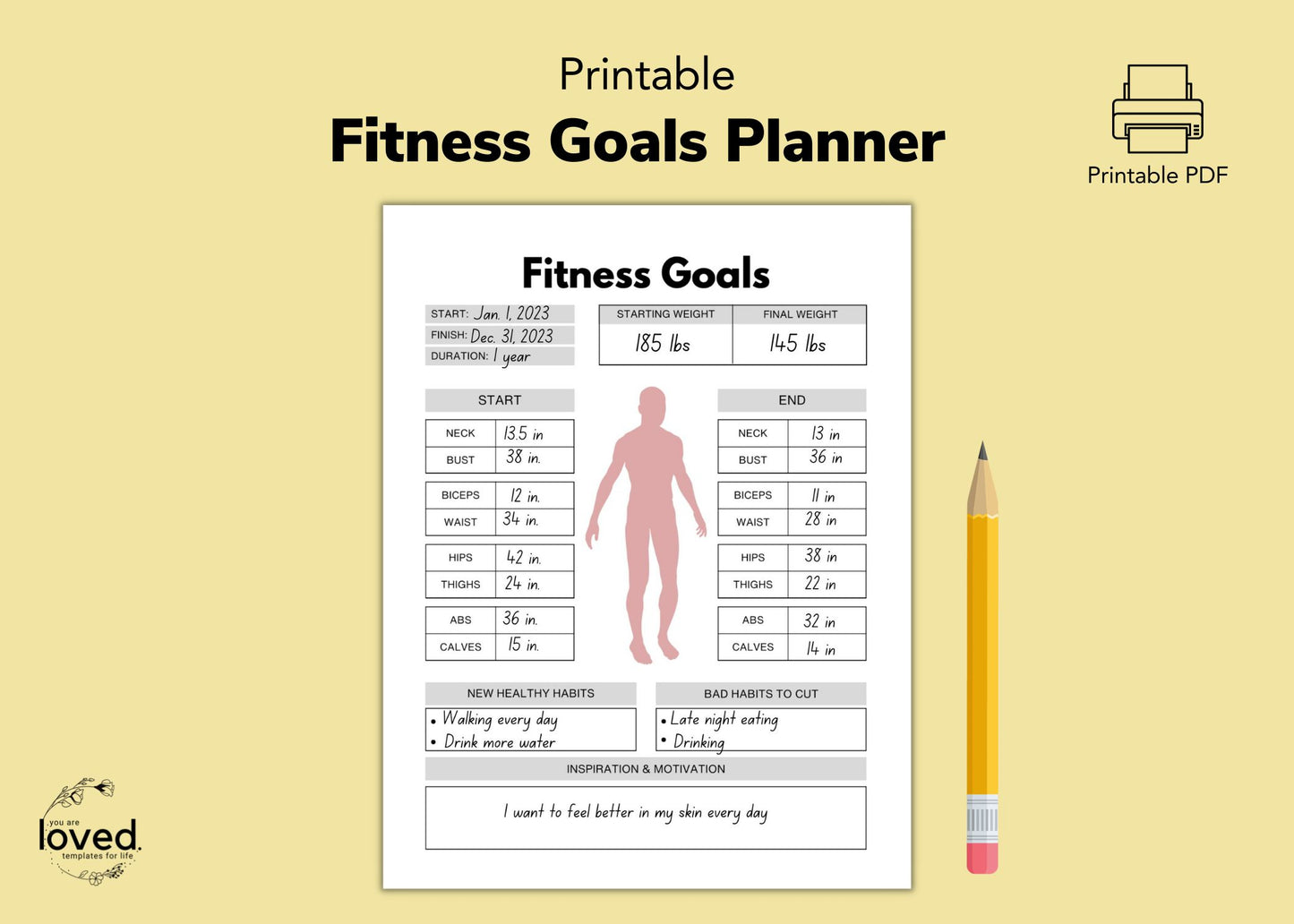 Fitness Goals Planner | Printable