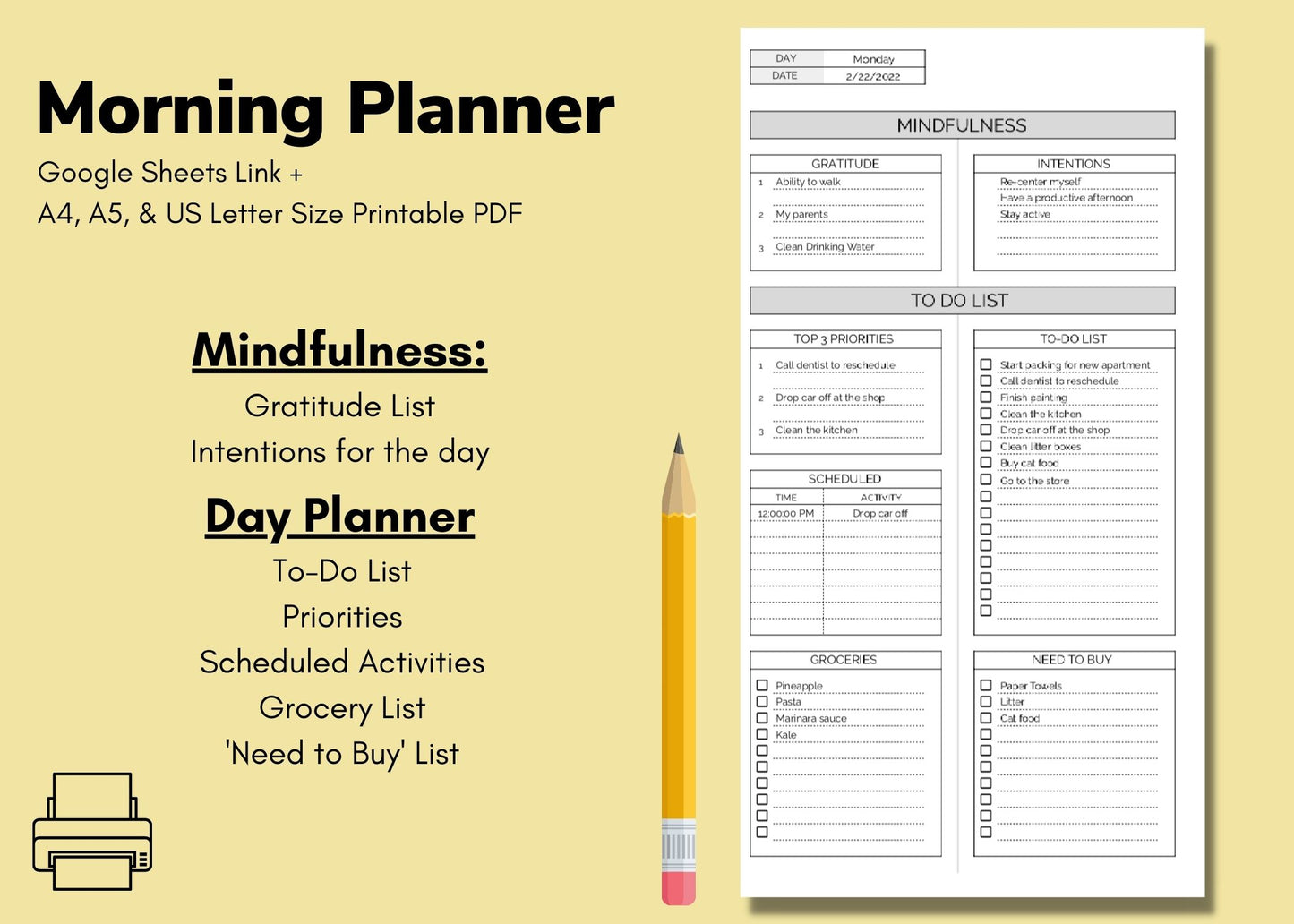 Morning Planner & To-Do List | GOOGLE SHEETS and Printable PDF