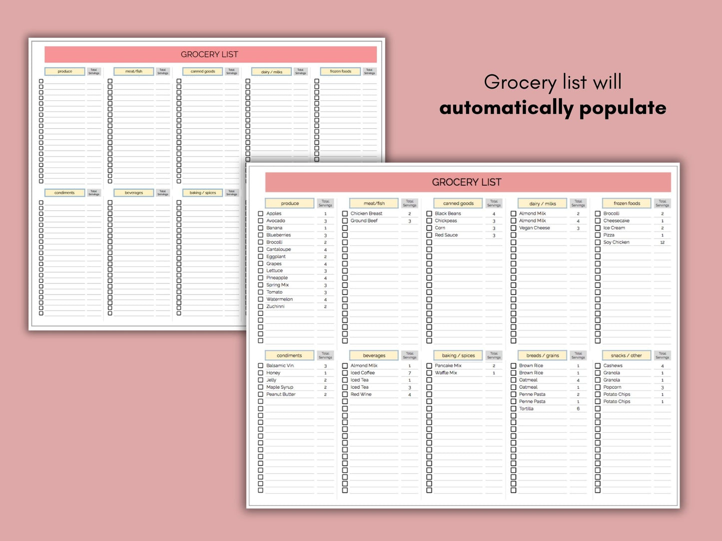 Meal Planner & Automated Grocery List | Google Sheets