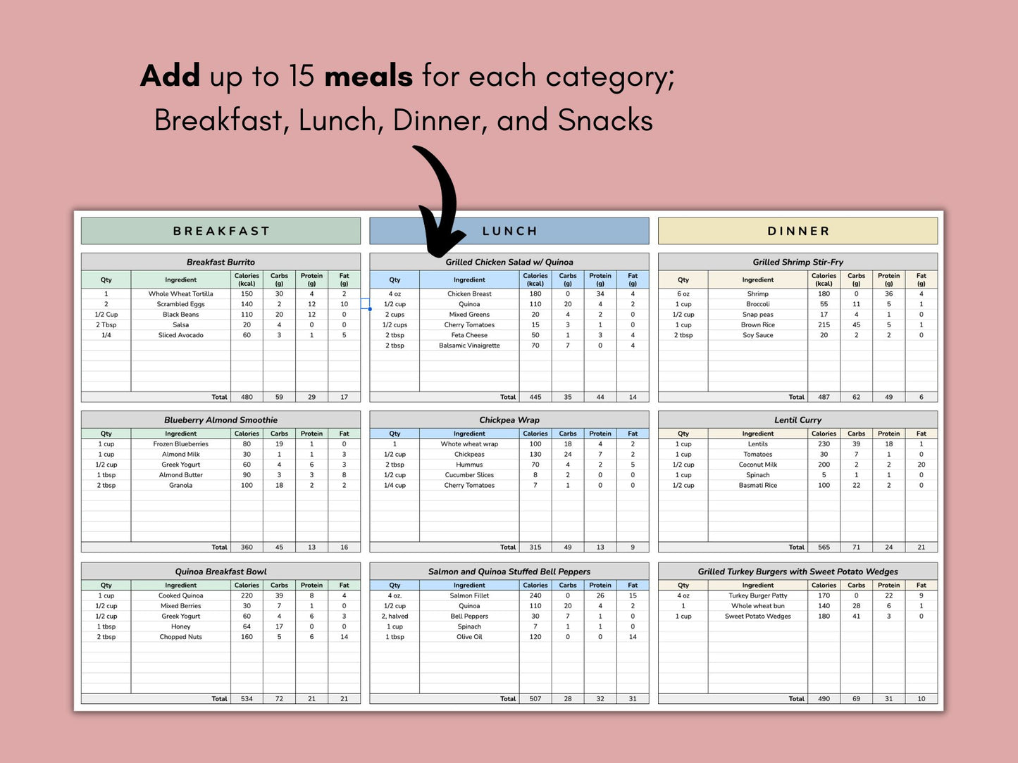 Weekly Macro Meal Planner | Google Sheets Template