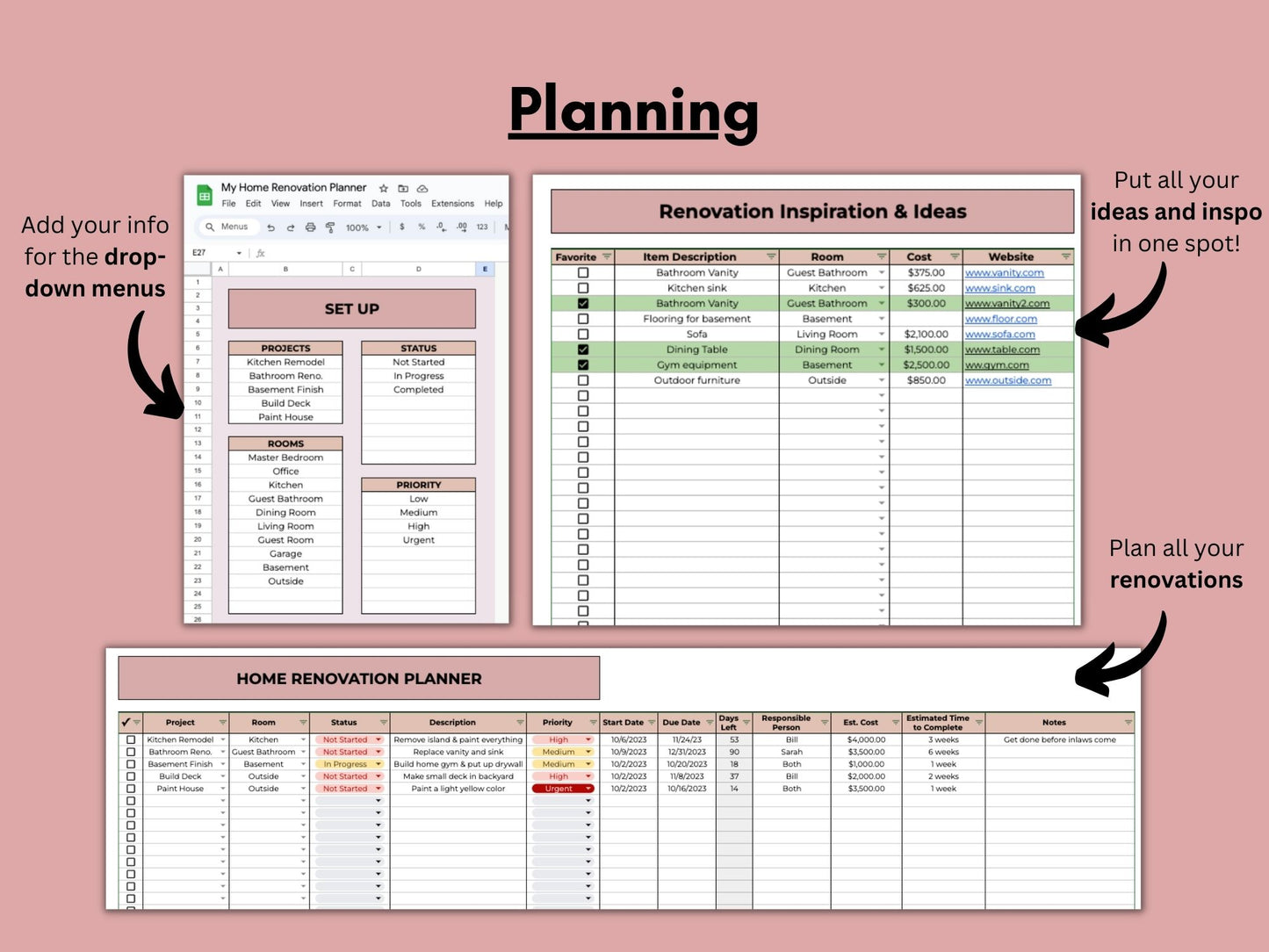 Home Renovation Planner | Google Sheets Template