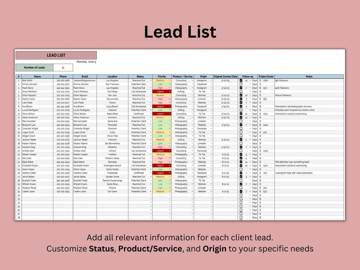 Lead Tracker [for Potential Clients/Customers] | Google Sheets Template