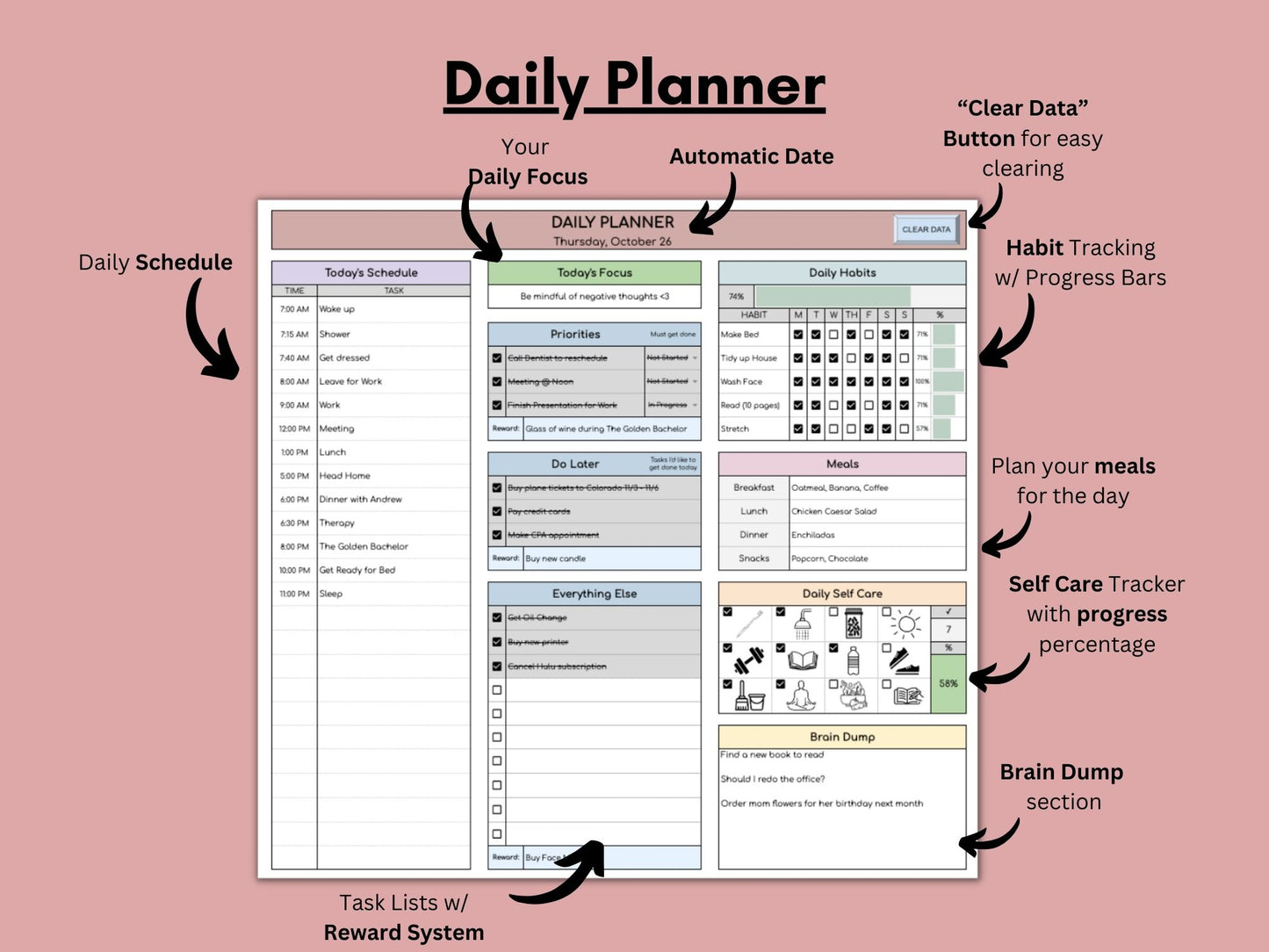 ADHD Planner & Tracker | Google Sheets Template