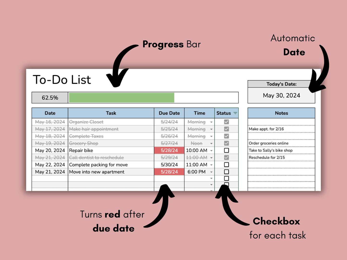 To Do List & Calendar | Google Sheets Template