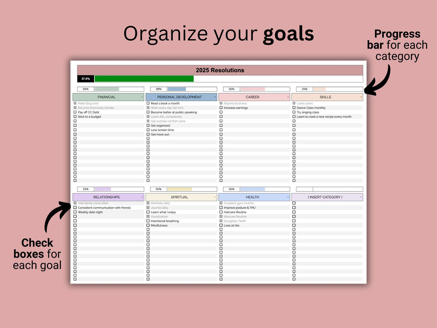 New Year's Resolution Planner | Google Sheets Template