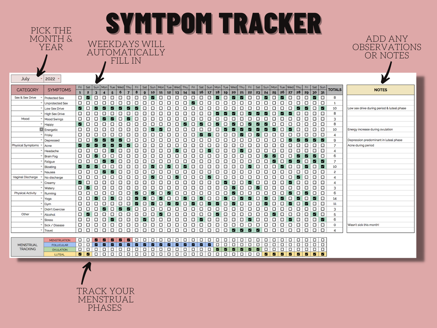 Period & Menstrual Cycle Tracker | Google Sheets Template