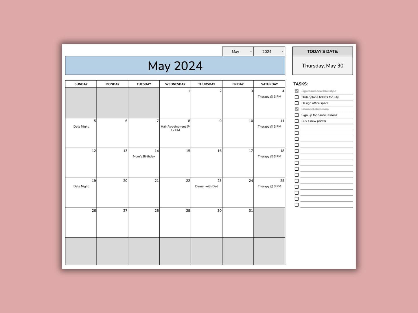 To Do List & Calendar | Google Sheets Template