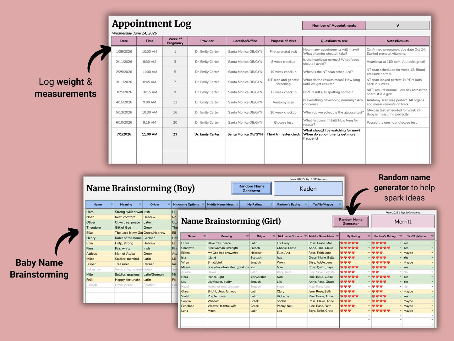 Pregnancy Planner and Journal | Google Sheets Template