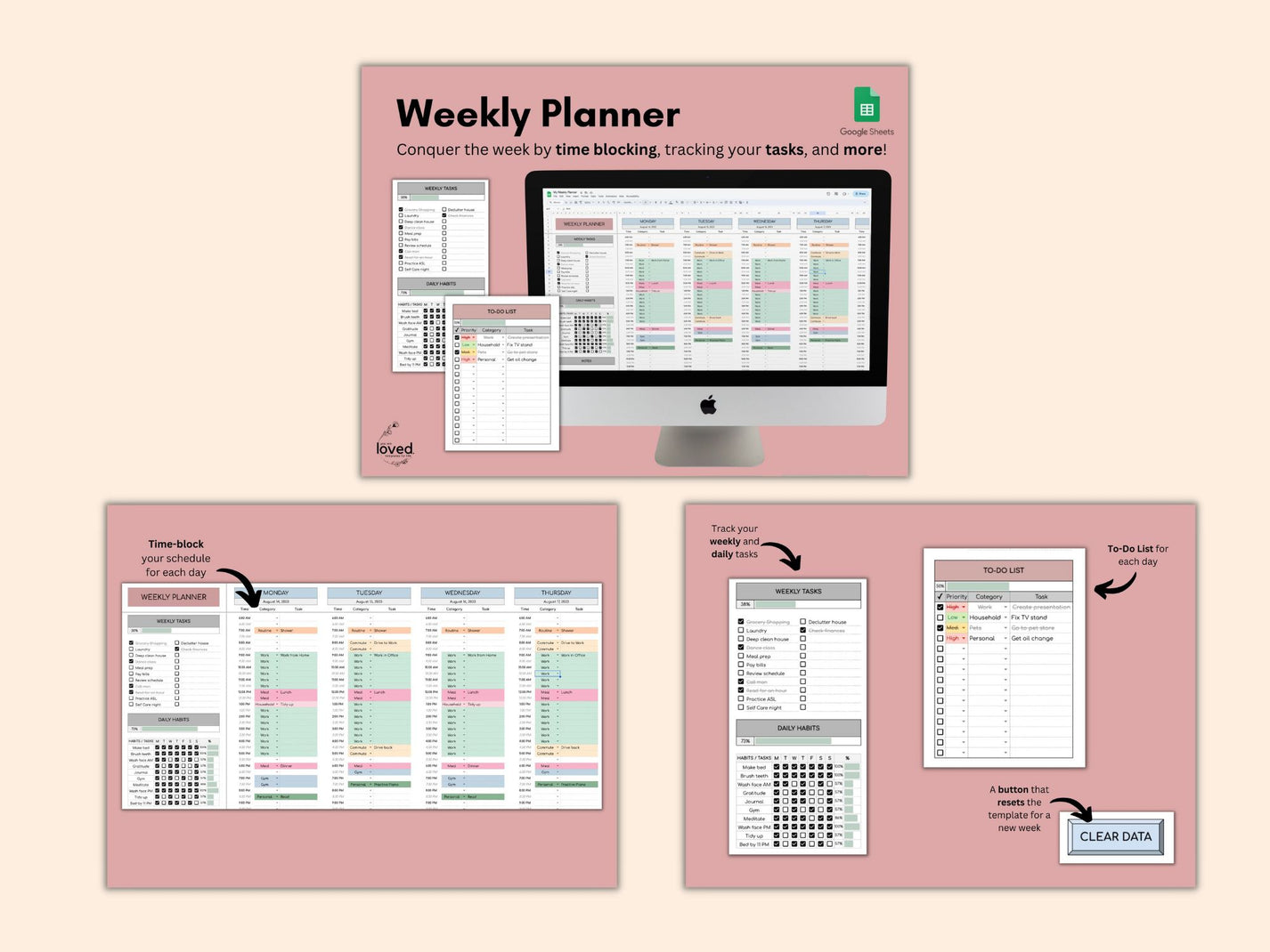 Weekly Planning Template Bundle | Google Sheets – You are Loved Templates