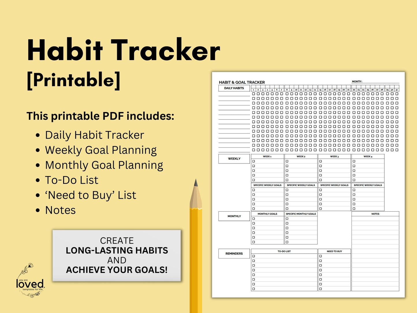 PRINTABLE Habit Tracker & Goal Planning