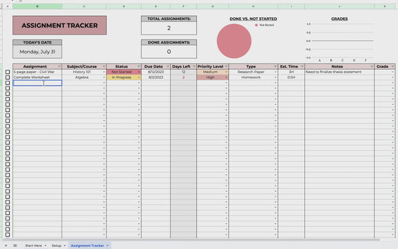 Assignment Tracker Google Sheets Template You are Loved Templates Assignment Tracker Google Sheets Template You are Loved Templates