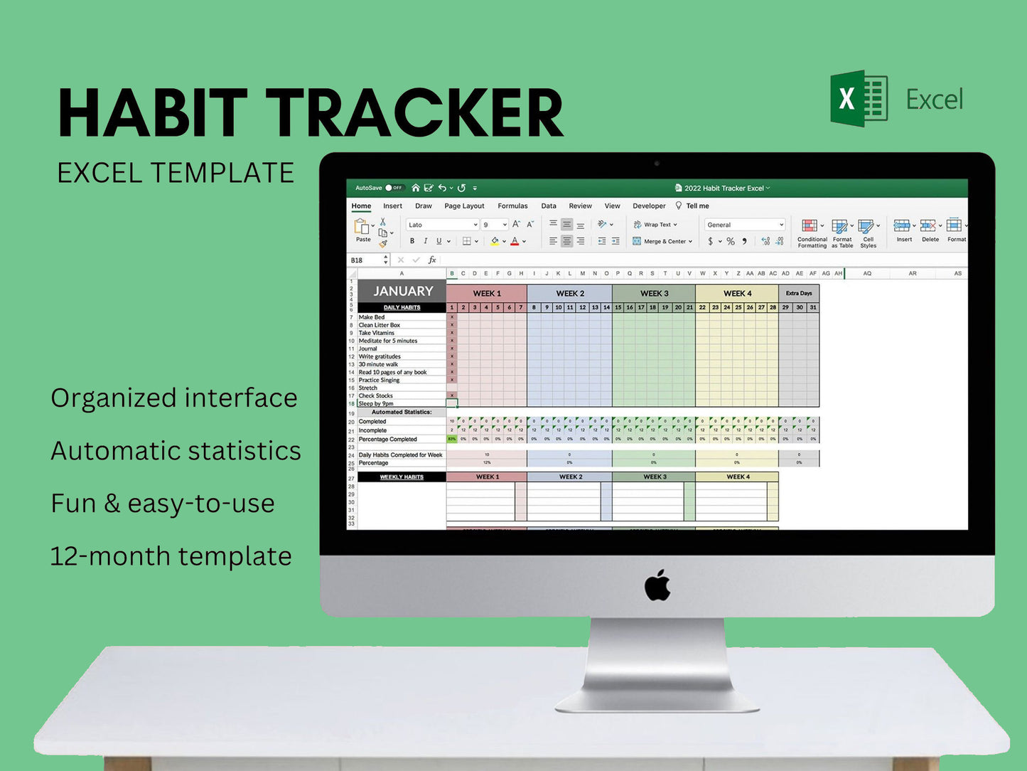 Habit Tracker Spreadsheet | MICROSOFT EXCEL