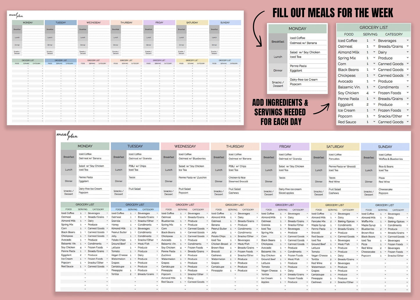 Meal Planner & AUTOMATED Grocery List | Google Sheets