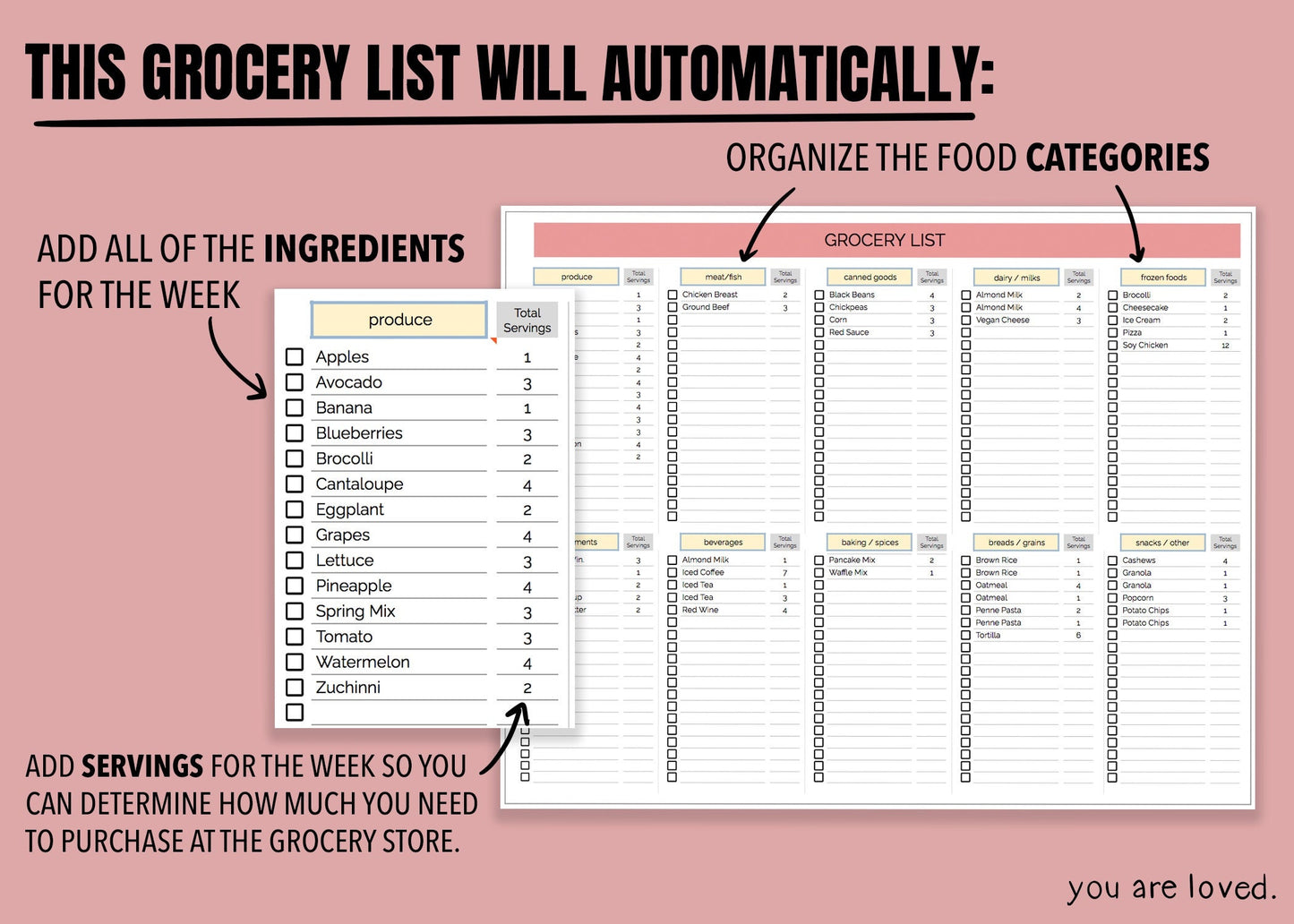 Meal Planner & AUTOMATED Grocery List | Google Sheets