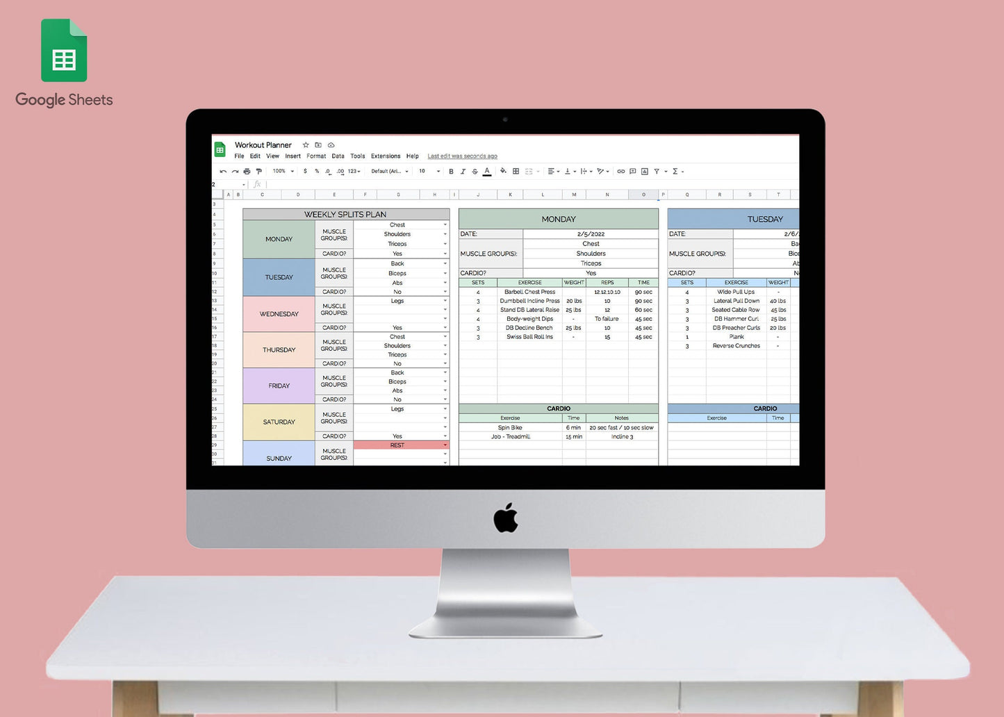 Weekly Workout Planner Spreadsheet | Google Sheets