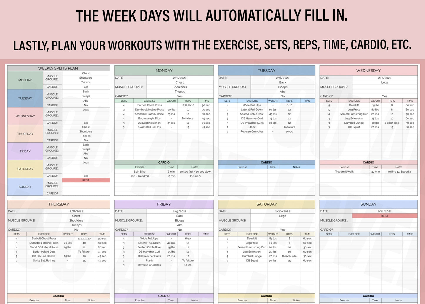 Weekly Workout Planner Spreadsheet | Google Sheets
