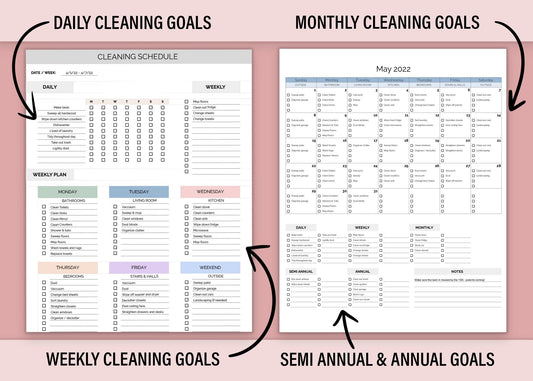 Cleaning Schedule Checklist | Weekly, Monthly, Semi-Annual, & Annual Planning | Google Sheets