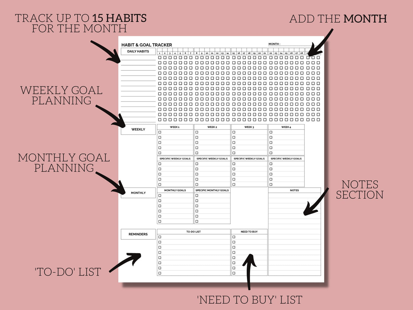 PRINTABLE Habit Tracker & Goal Planning
