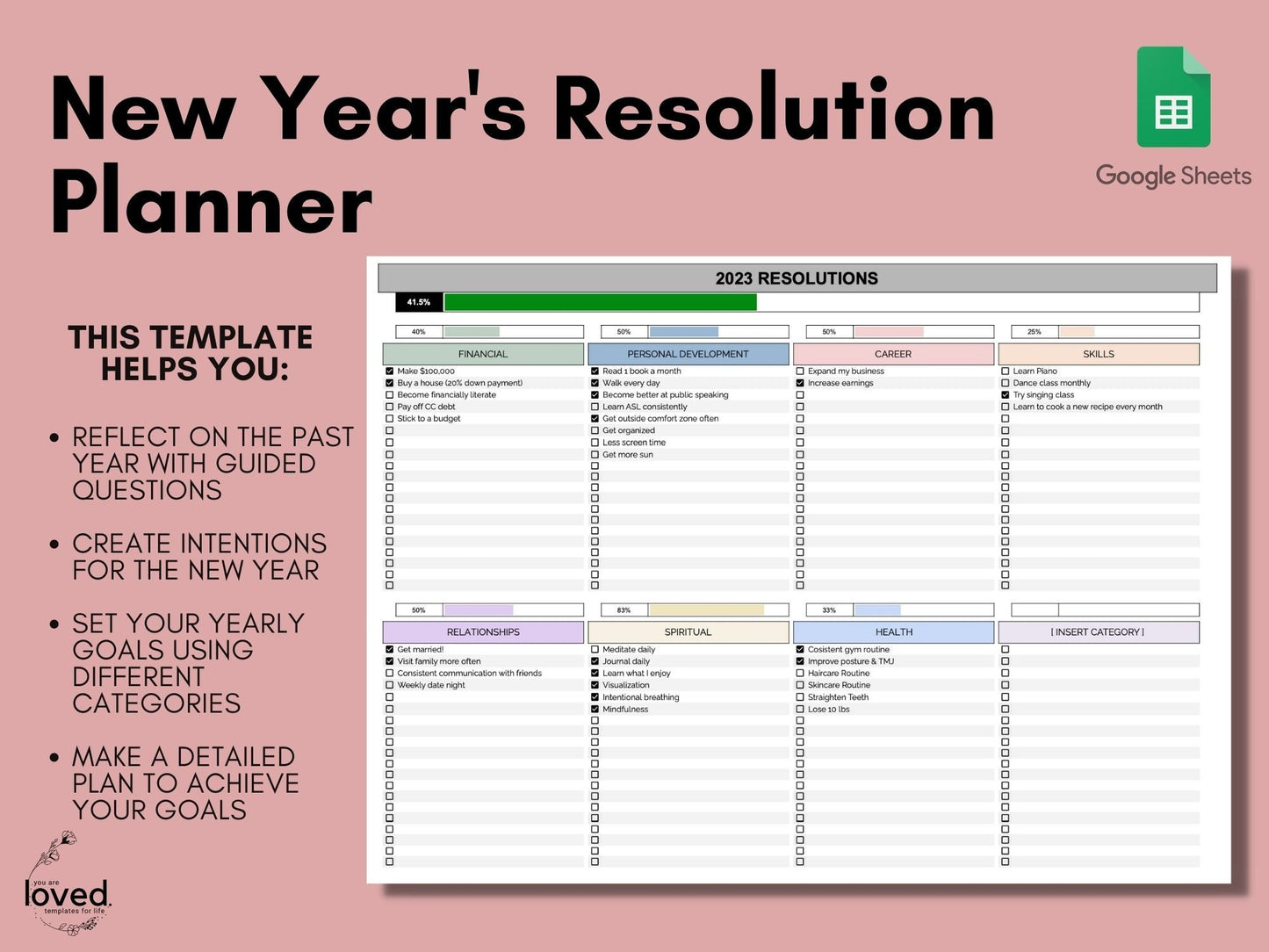 New Years Resolution Planner | GOOGLE SHEETS | Goal Planner