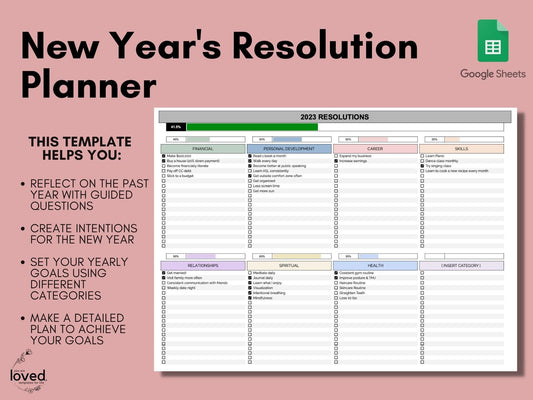 New Years Resolution Planner | GOOGLE SHEETS | Goal Planner